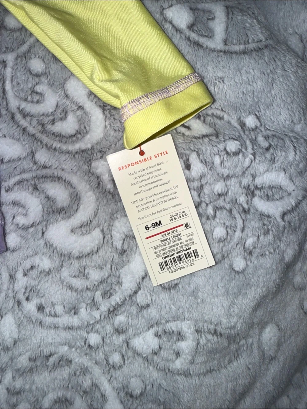 Cat & Jack Baby Rash Guard 6-9M Purple Yellow UPF 50+ NWT